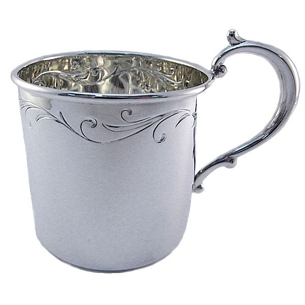 Empire Floral Border Heavyweight Sterling Baby Cup at Silver Superstore