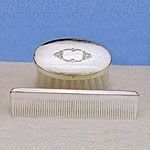 Empire Sterling Silver Boys Comb Brush Set Oval with Shield