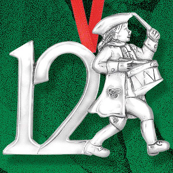 Hand & Hammer Twelve Drummers Drumming Silver Christmas Ornament