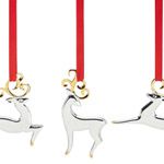 Lenox Reindeer Set of Three Silver Christmas Ornaments