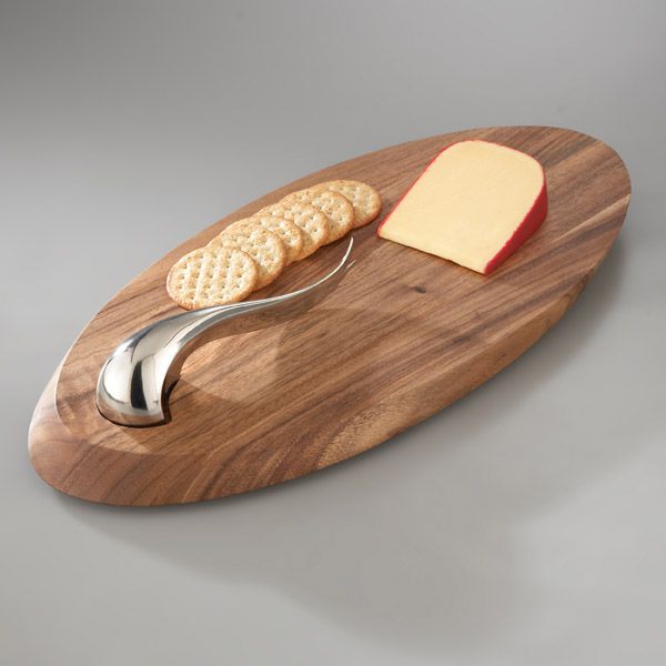 Nambe Swoop Cheese Board with Knife Silver Superstore