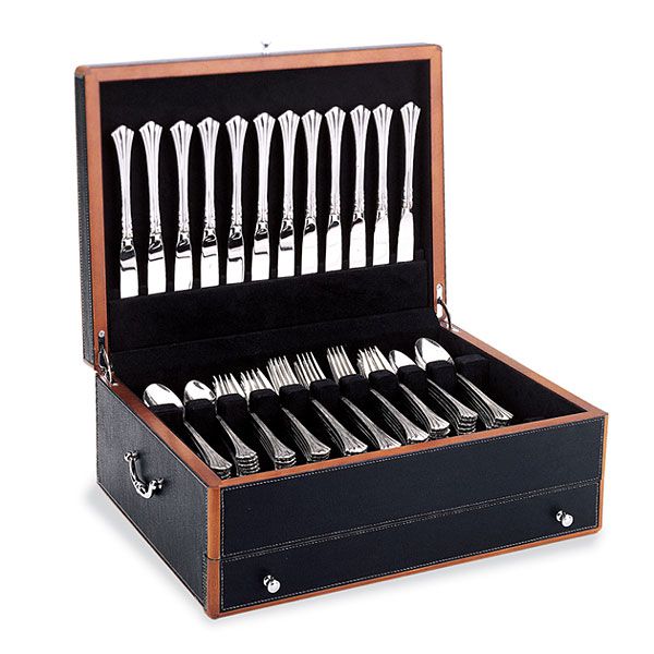 Reed and Barton Ebony Faux Black Leather Silverware, Flatware Storage