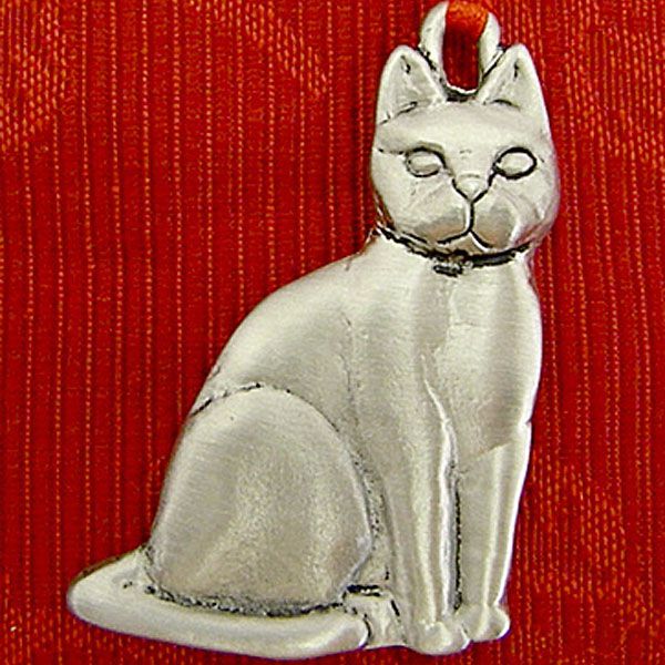 2015 Woodbury Sculptured Cat Pewter Christmas Ornament Silver Superstore
