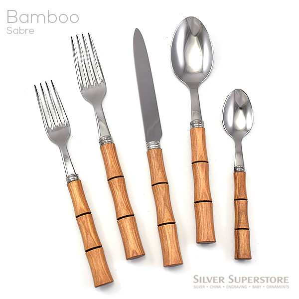 Sabre Bamboo Natural Wood Stainless Steel Flatware, Silverware