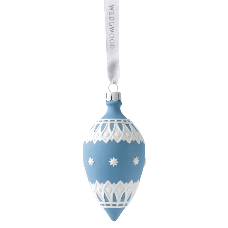 Neoclassical Teardrop Blue Christmas Ornament 2017 Wedgwood Silver