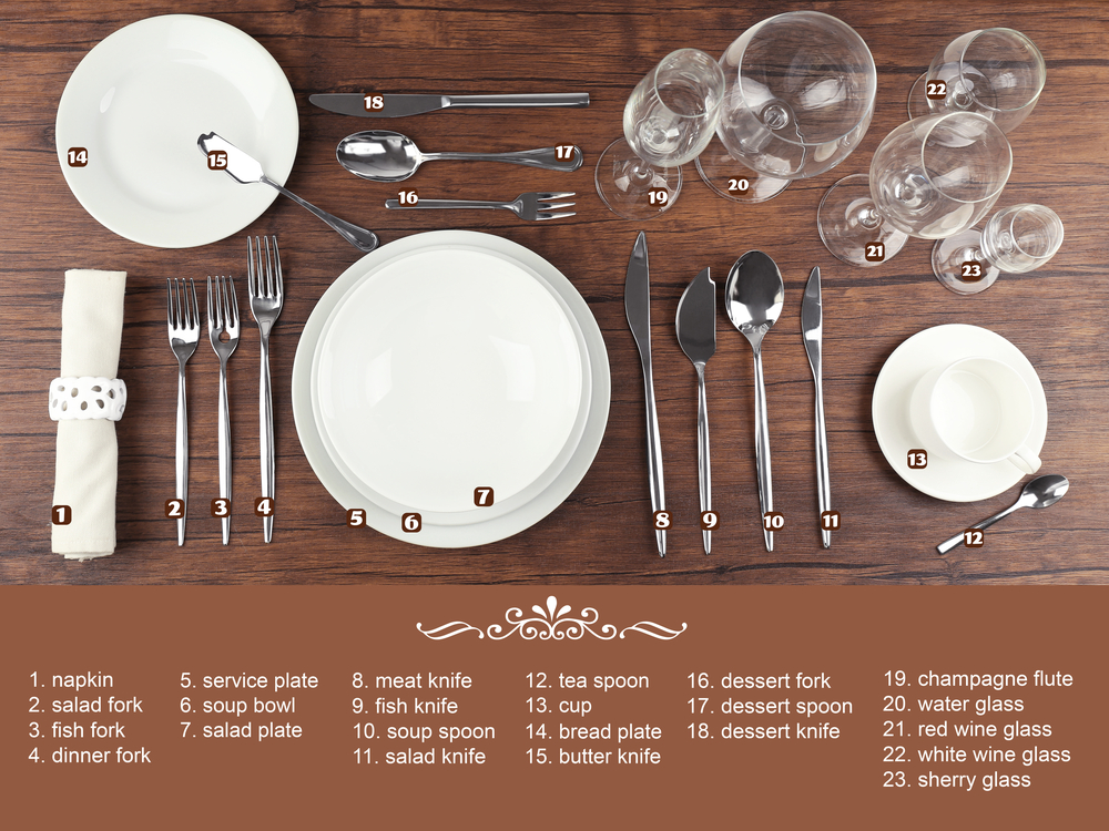 A table with china and flatware