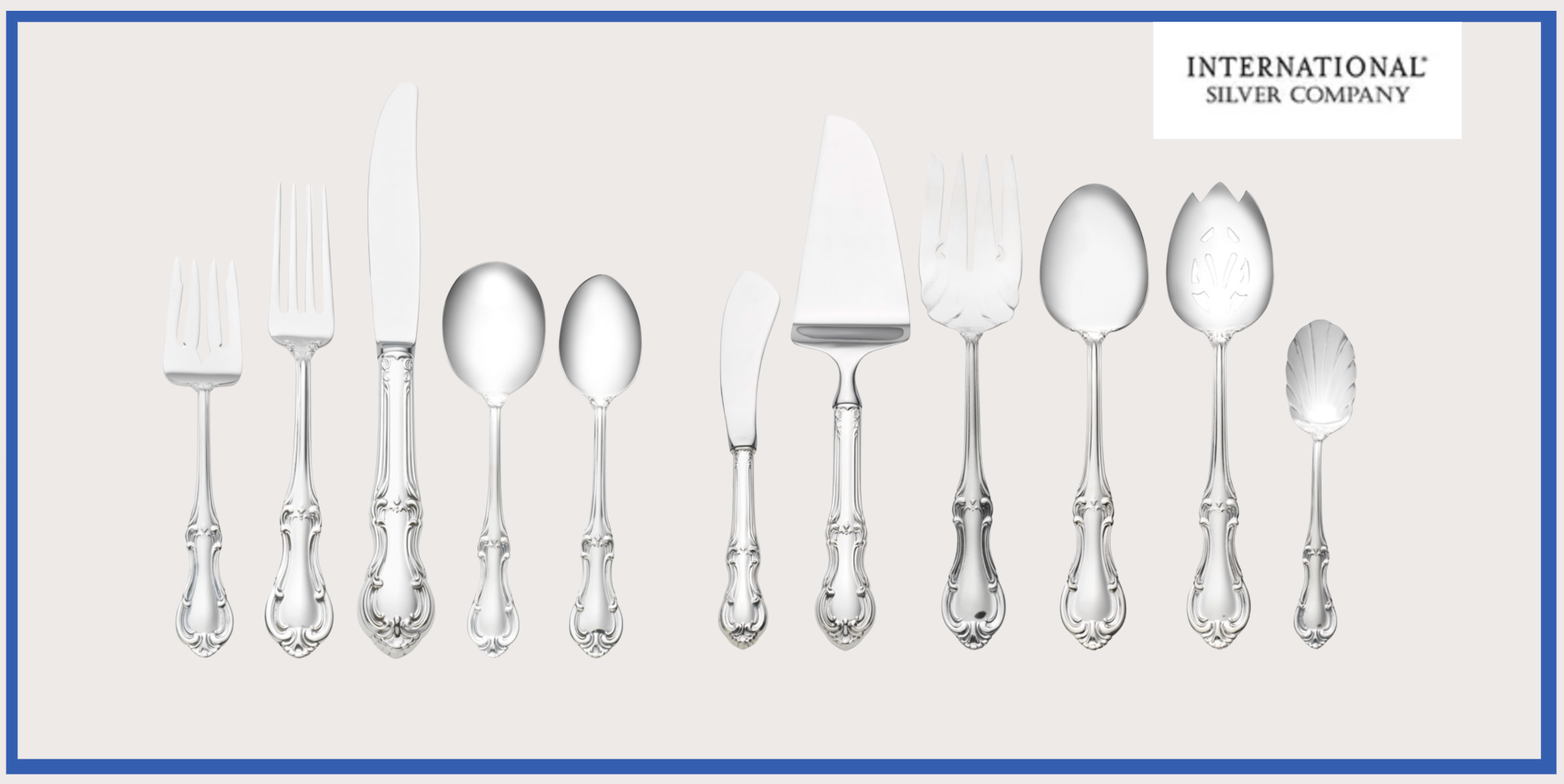 Sterling Silver Flatware layed out flat in a line