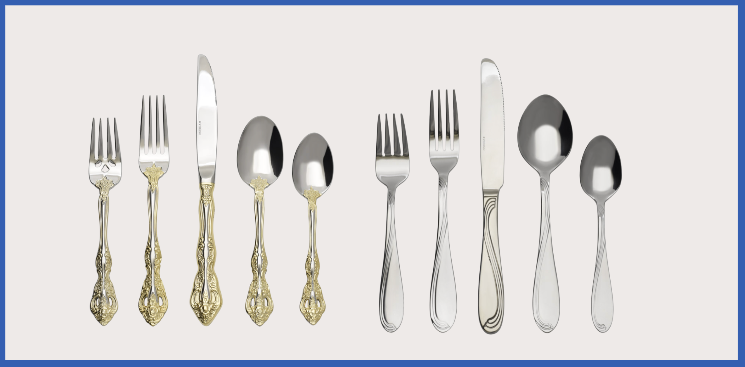 Two oneida flatware sets side by side