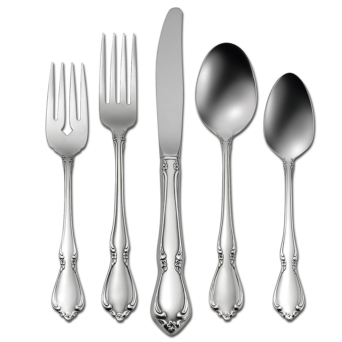 shiny floral designed stainless flatware set