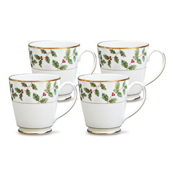 A photo of Holly & Berry Gold Mug, Set of 4