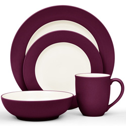 A photo of Colorwave Burgundy Rim 4pc Place Setting