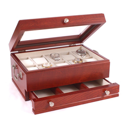 A photo of Captain Ten Watch Storage Chest with Drawer, Cherry