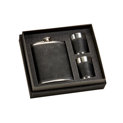 A photo of Black Leatherette Flask & Stainless Steel Shot Glass Set