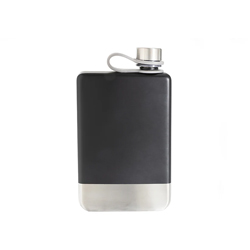 A photo of 8oz Black Stainless Steel Flask with Silver Bottom