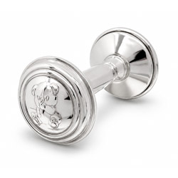 Teddy Sterling Silver Baby Barbell Rattle