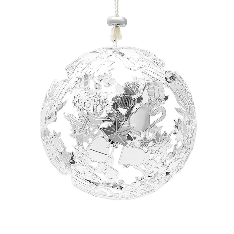 mirror finished highly detailed christmas ball ornament in silver