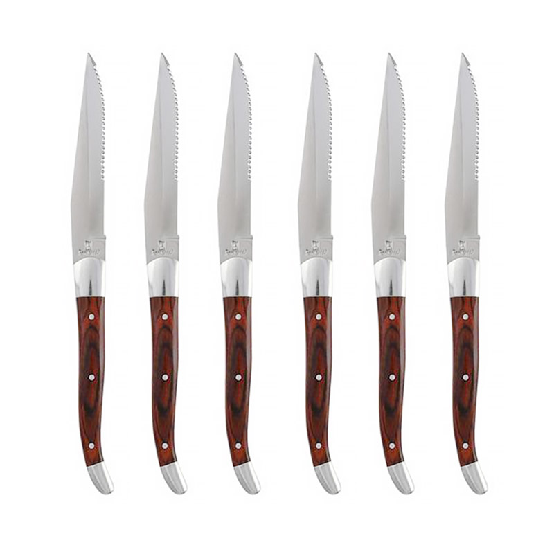 Provencal Dark Wood Steak Knives, Serrated, Set of 6