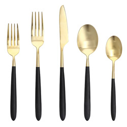 A photo of Velo Black/Gold 5 Piece Place Setting
