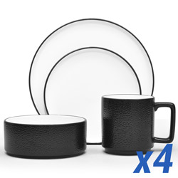 A photo of Colortex Stone Black 16 Piece Service for 4, Stax