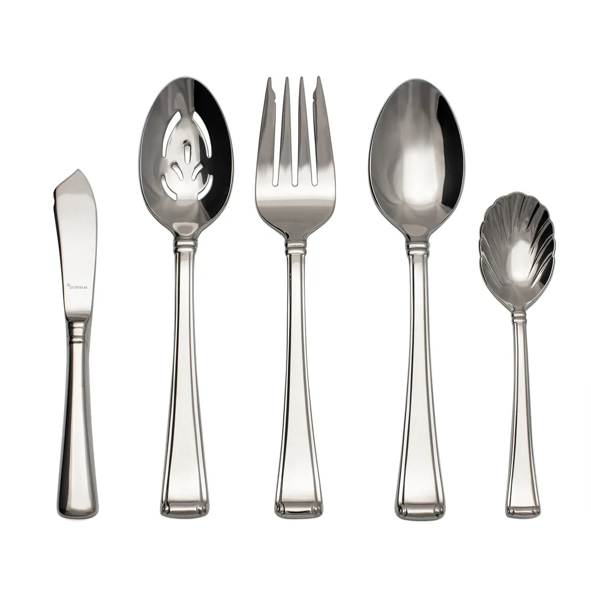 Shiny 5pc serving set on white background