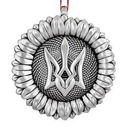 A photo of Glory to Ukraine Sunflower Sterling Ornament
