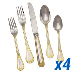 20pc Service for 4, Gold Accent
