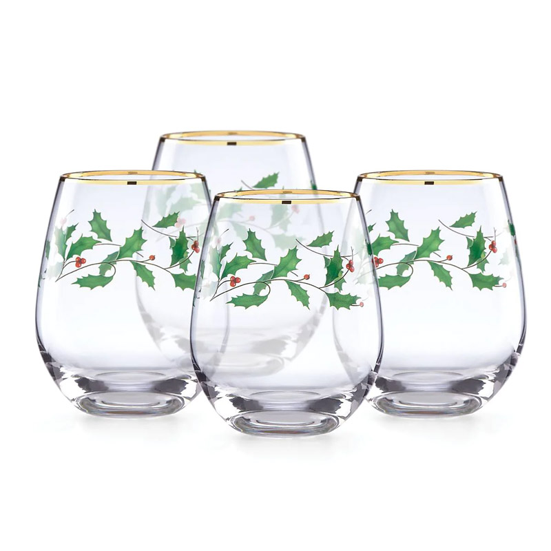 Lenox Holiday Set of 4 Stemless Wine Glass