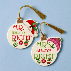 A photo of Mr and Mrs Ornament Set