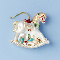 A photo of 2025 Baby's First Christmas, Rocking Horse Blown Glass