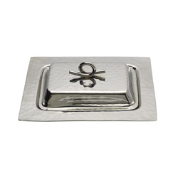 A photo of Galaxy Butterdish & Lid w/Loop 8.5" x 6.5"