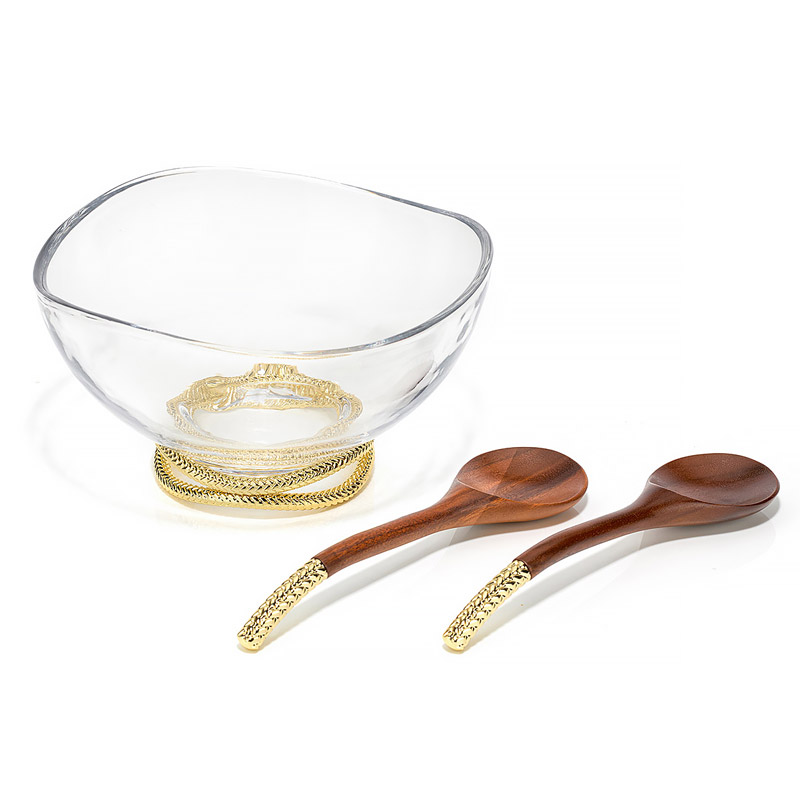 Braid Gold Glass Salad Bowl with Servers