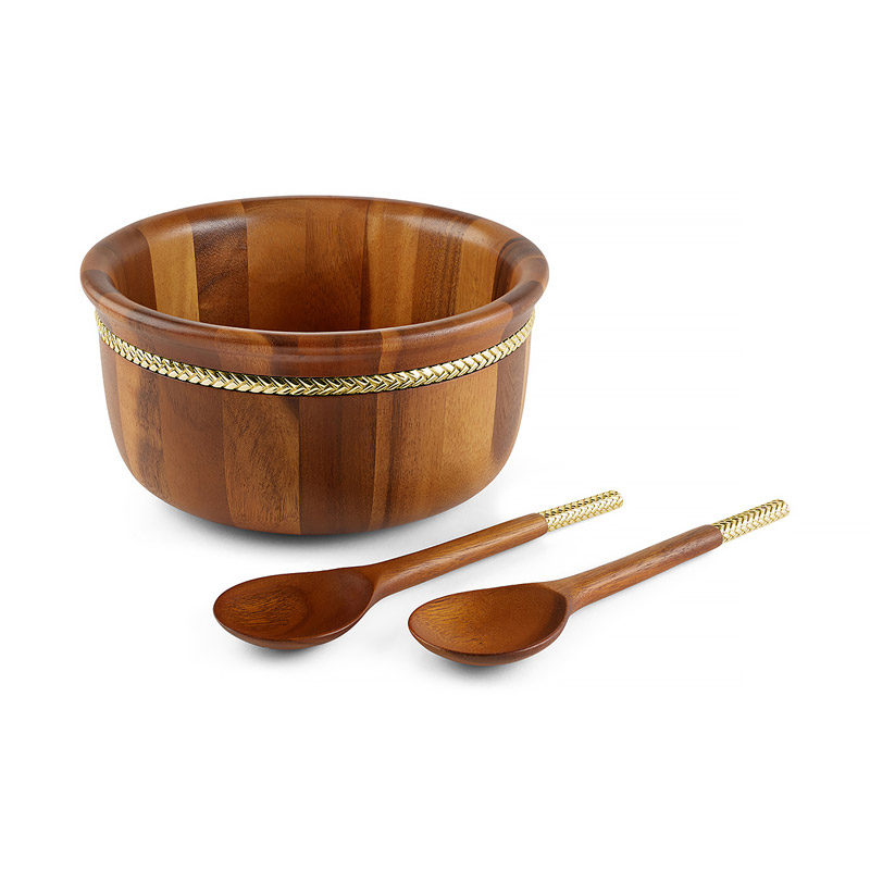 Braid Gold Round Salad Bowl with Servers