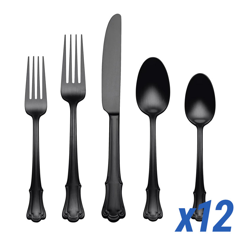James Street Black Satin 60 Piece Service for 12