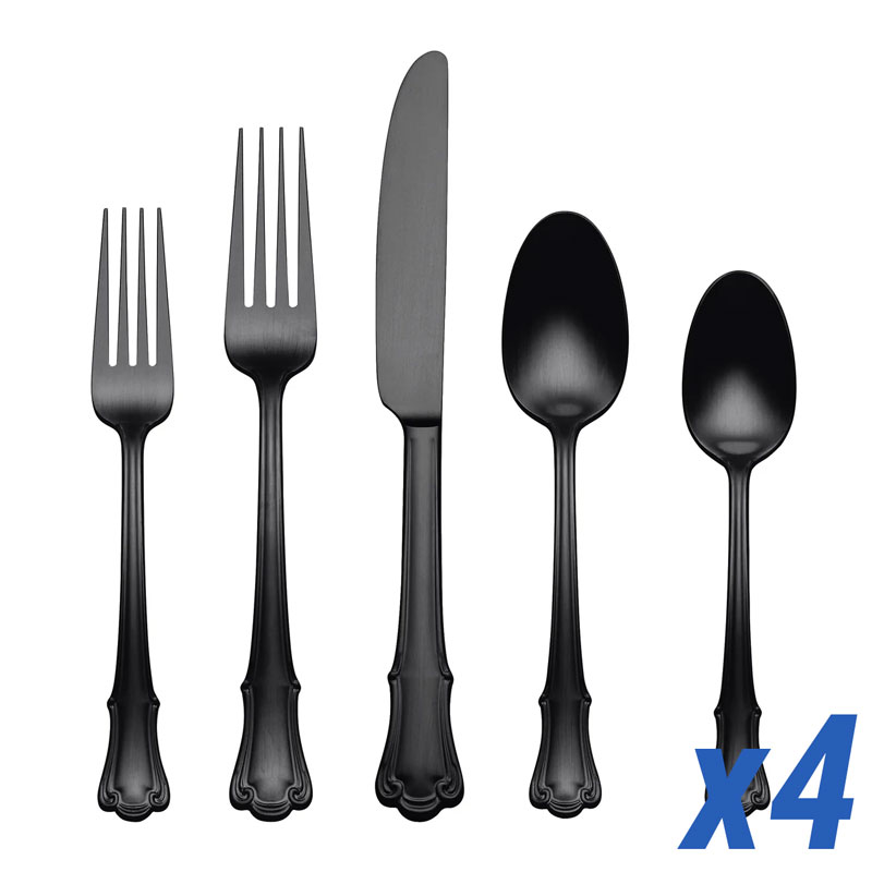 James Street Black Satin 20 Piece Service for 4