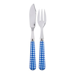Gingham Lapis Blue 2pc Fish Set, Place Setting Pieces