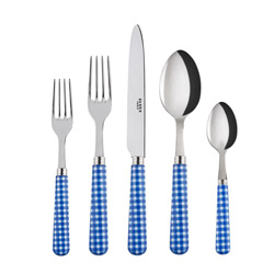 A photo of Gingham Lapis Blue 5pc Place Setting