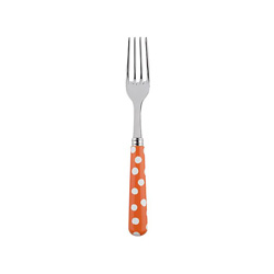 A photo of White Dots Orange Dinner Fork