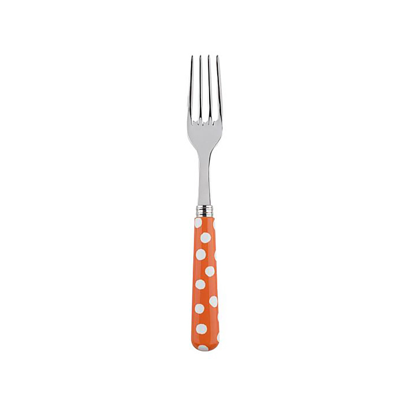 White Dots Orange Dinner Fork