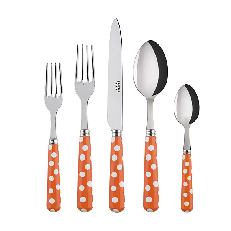 White Dots Orange 5pc Place Setting