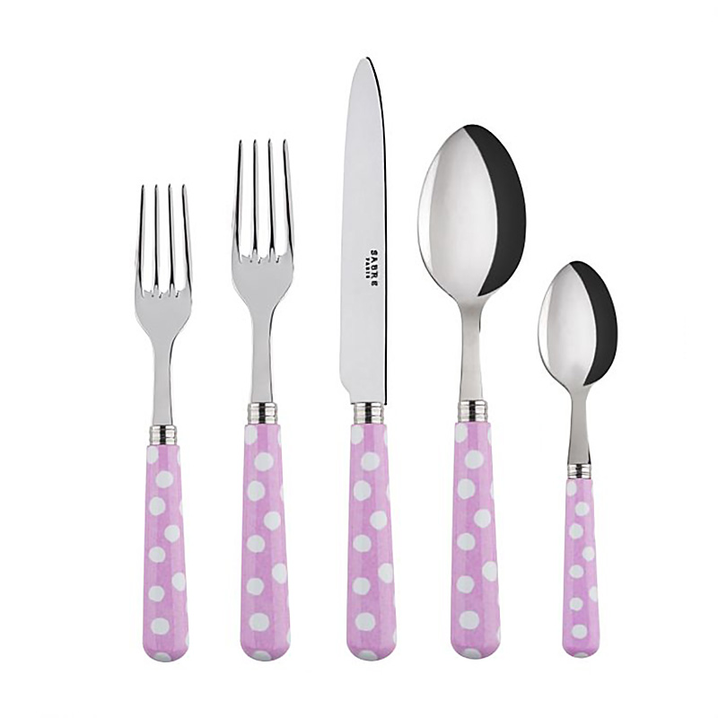 White Dots Pink 5pc Place Setting Flatware by Sabre