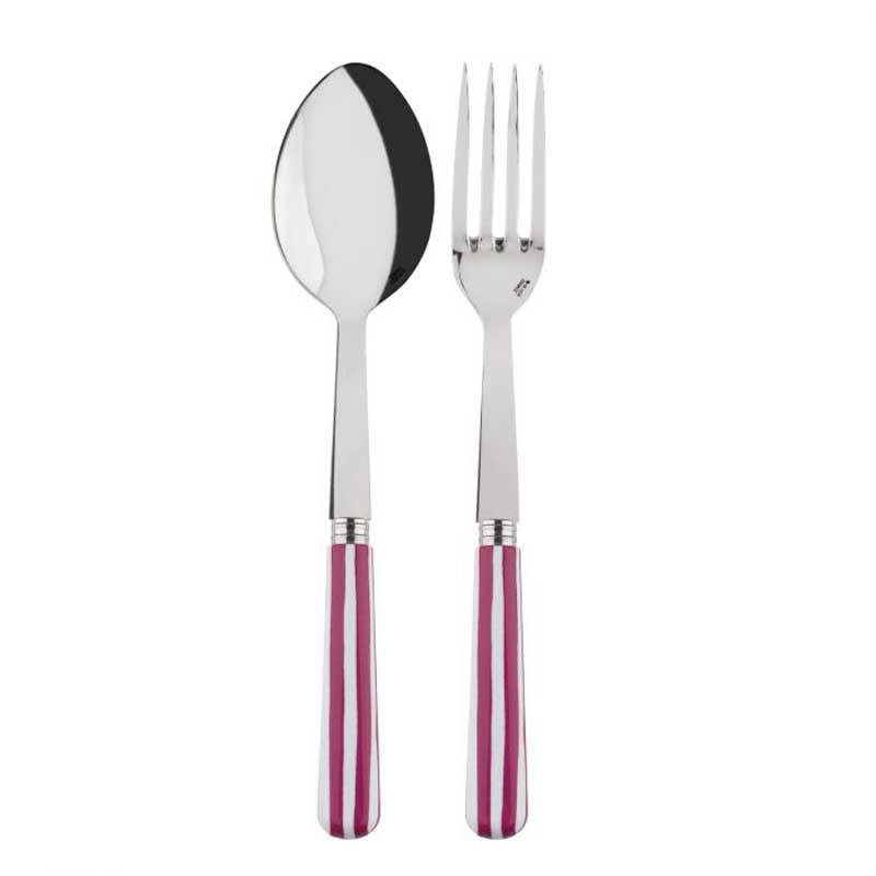 White Stripe Fuchsia 2pc Serving Set