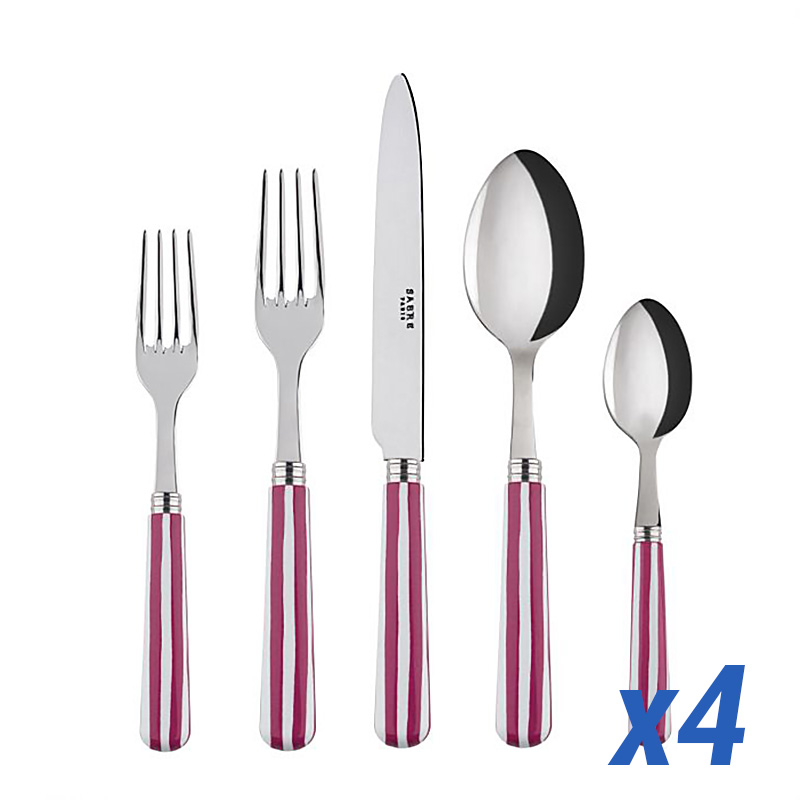 White Stripe Fuchsia 20pc Service for 4