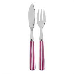 A photo of White Stripe Fuchsia 2pc Fish Set, Place Setting Pieces