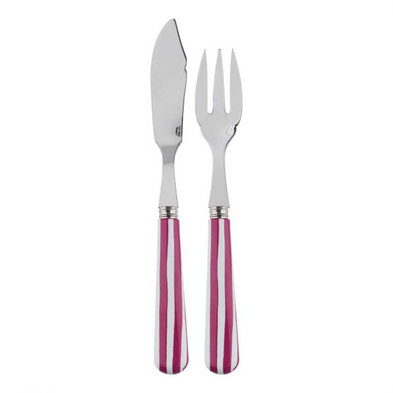 White Stripe Fuchsia 2pc Fish Set, Place Setting Pieces
