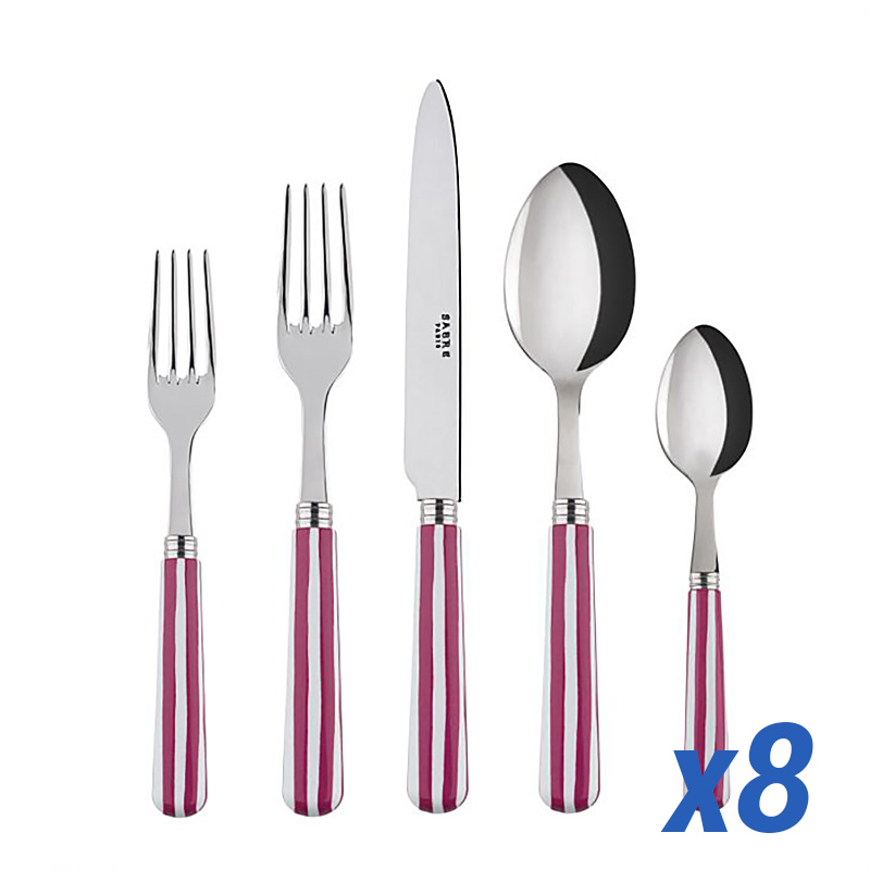 White Stripe Fuchsia 40pc Service for 8