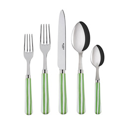 A photo of White Stripe Garden Green 5pc Place Setting