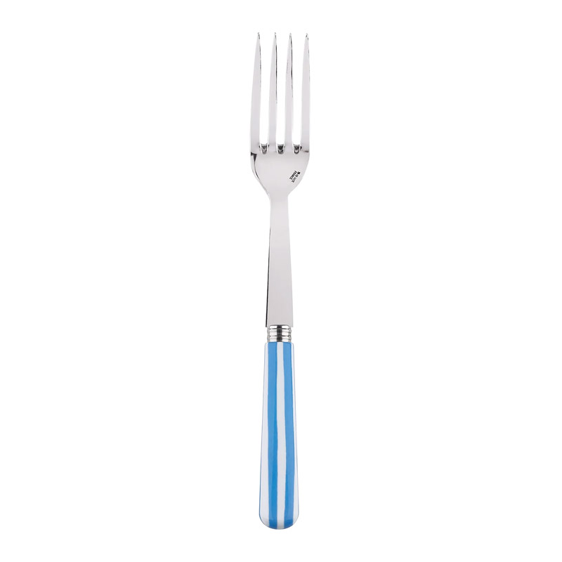 White Stripe Light Blue Serving Fork