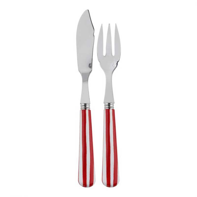 White Stripe Red 2pc Fish Set, Place Setting Pieces