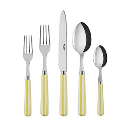 A photo of White Stripe Yellow 5pc Place Setting