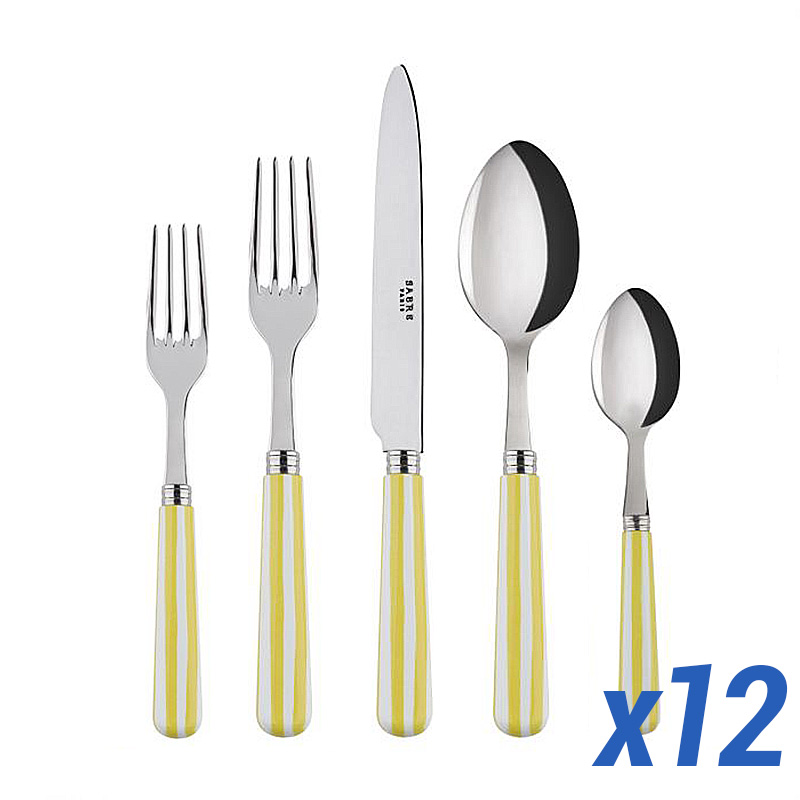 White Stripe Yellow 60pc Service for 12